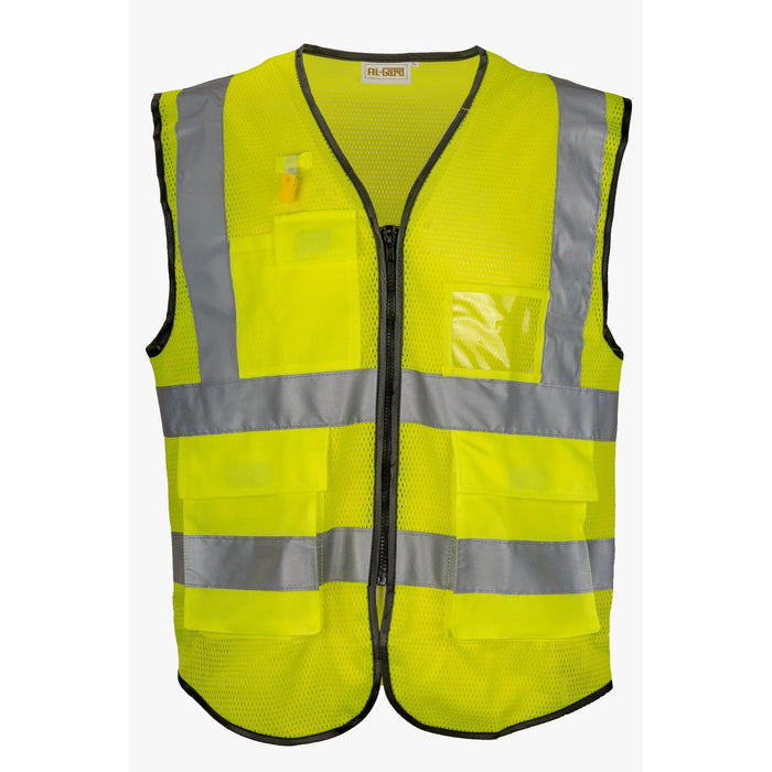 AL-Gard SVPC2YB-V1 Yellow Safety Vest Class 2 Mesh & Breathable Vest High Visibility with Card Holder and Hidden Pockets Version 1