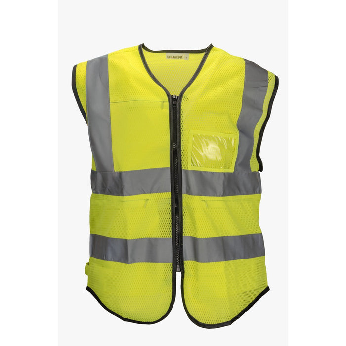 AL-Gard SVPC2YB Yellow Safety Vest Class 2 Mesh Type Breathable High Visibility with Card Holder and Hidden Pockets