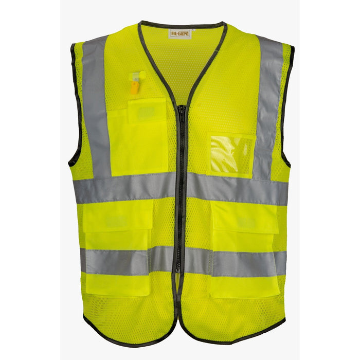 AL-Gard SVPC2YB Yellow Safety Vest Class 2 Mesh Type Breathable High Visibility with Card Holder and Hidden Pockets