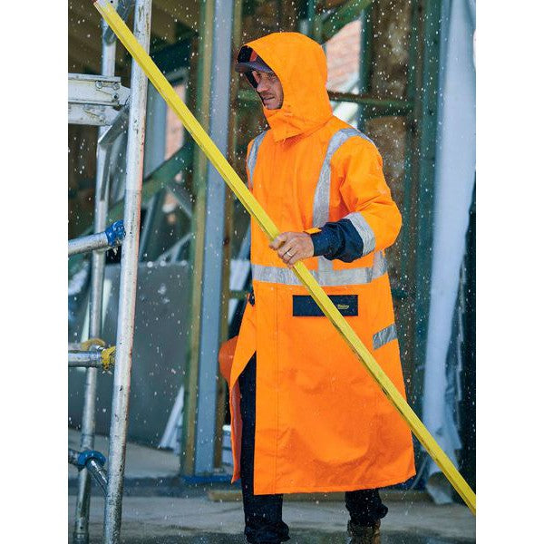 Bisley Taped Hi Vis Long Rain Coat Yellow / Navy , Orange / Navy BJ6961T