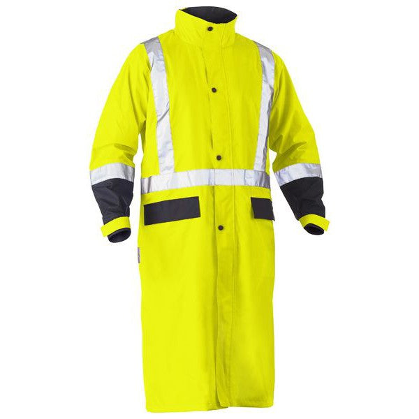 Bisley Taped Hi Vis Long Rain Coat Yellow / Navy , Orange / Navy BJ6961T