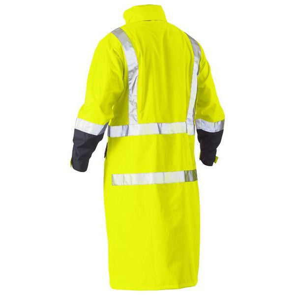 Bisley Taped Hi Vis Long Rain Coat Yellow / Navy , Orange / Navy BJ6961T