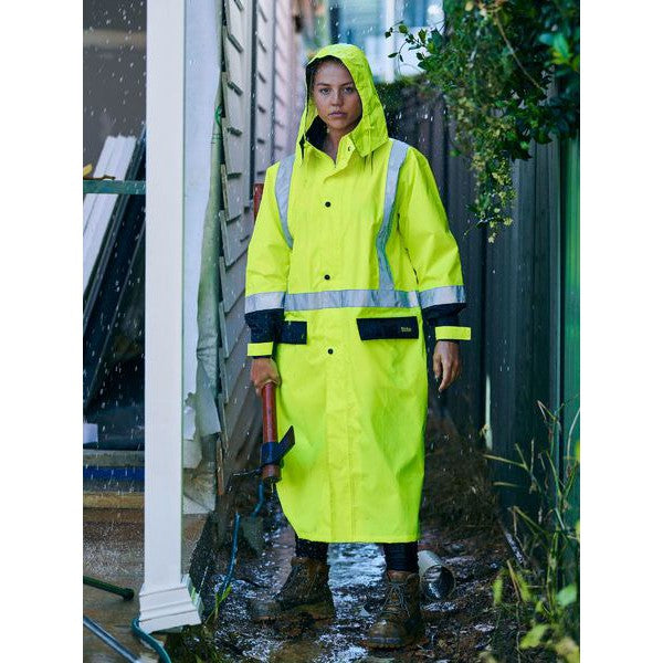 Bisley Taped Hi Vis Long Rain Coat Yellow / Navy , Orange / Navy BJ6961T