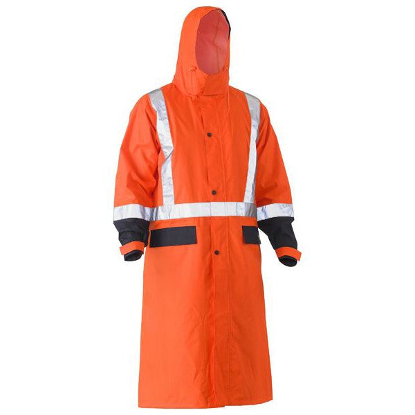 Bisley Taped Hi Vis Long Rain Coat Yellow / Navy , Orange / Navy BJ6961T