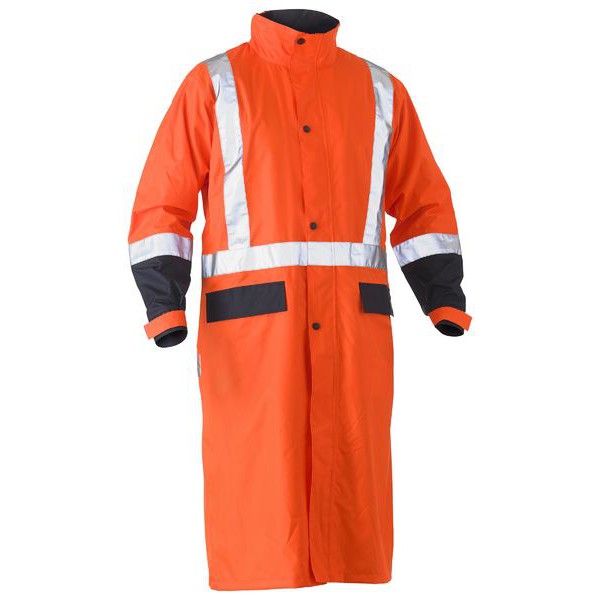 Bisley Taped Hi Vis Long Rain Coat Yellow / Navy , Orange / Navy BJ6961T