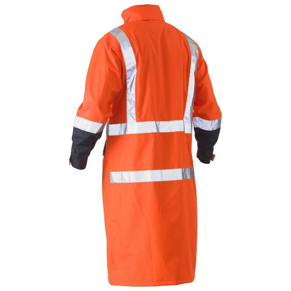 Bisley Taped Hi Vis Long Rain Coat Yellow / Navy , Orange / Navy BJ6961T