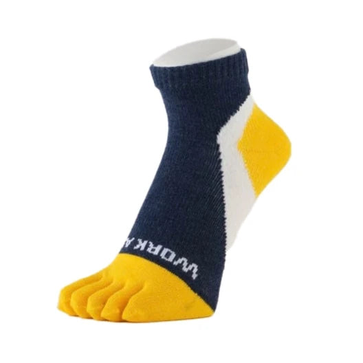 Work Assist Arch Power Supportive Work Socks, Individual Toed (5-Toed), Short Length, INDIGO / YELLOW