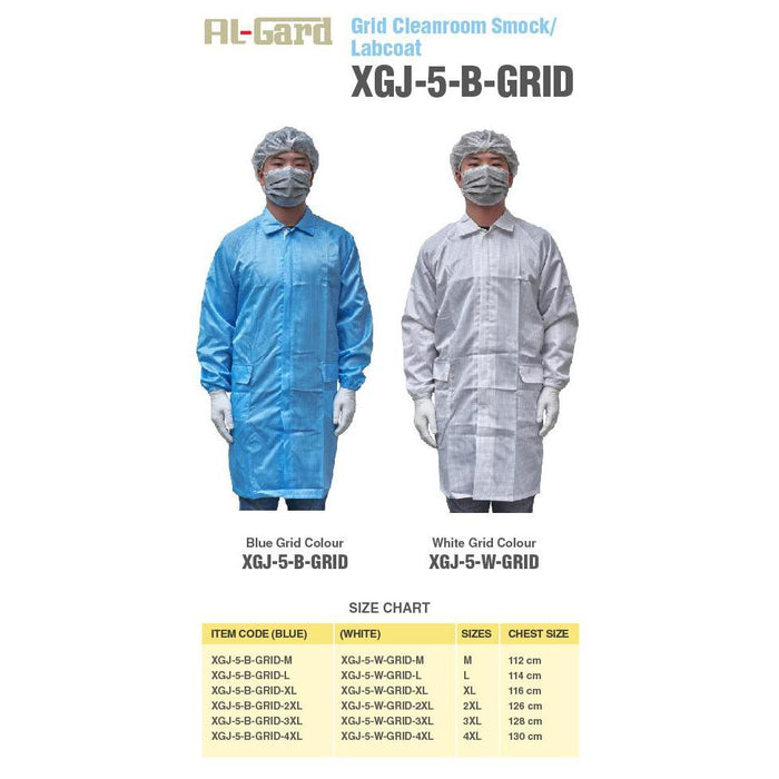 AL-Gard ALG-XGJ-5-B-GRID Blue Grid Cleanroom Smock / Labcoat