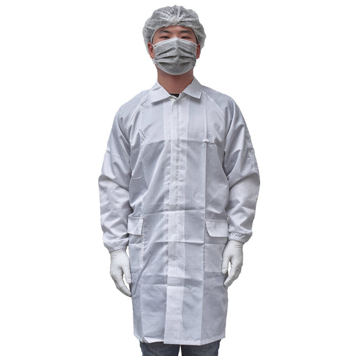 AL-Gard ALG-XGJ-5-W-GRID White Grid Cleanroom Smock / Labcoat