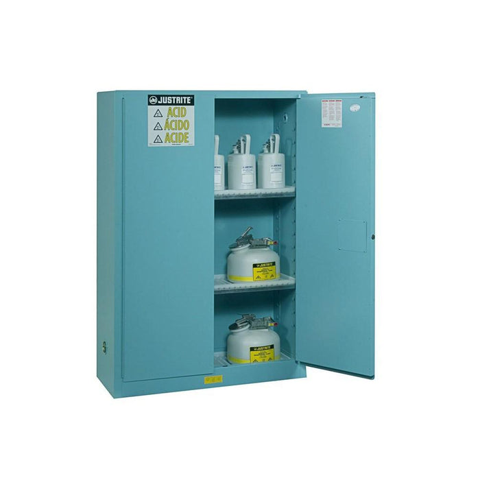 Justrite 894502 45 Gallon Sure-Grip® EX Corrosives/Acid Steel Safety Cabinet, Blue, Manual Close